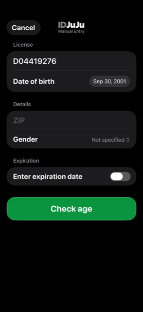 Manual entry form